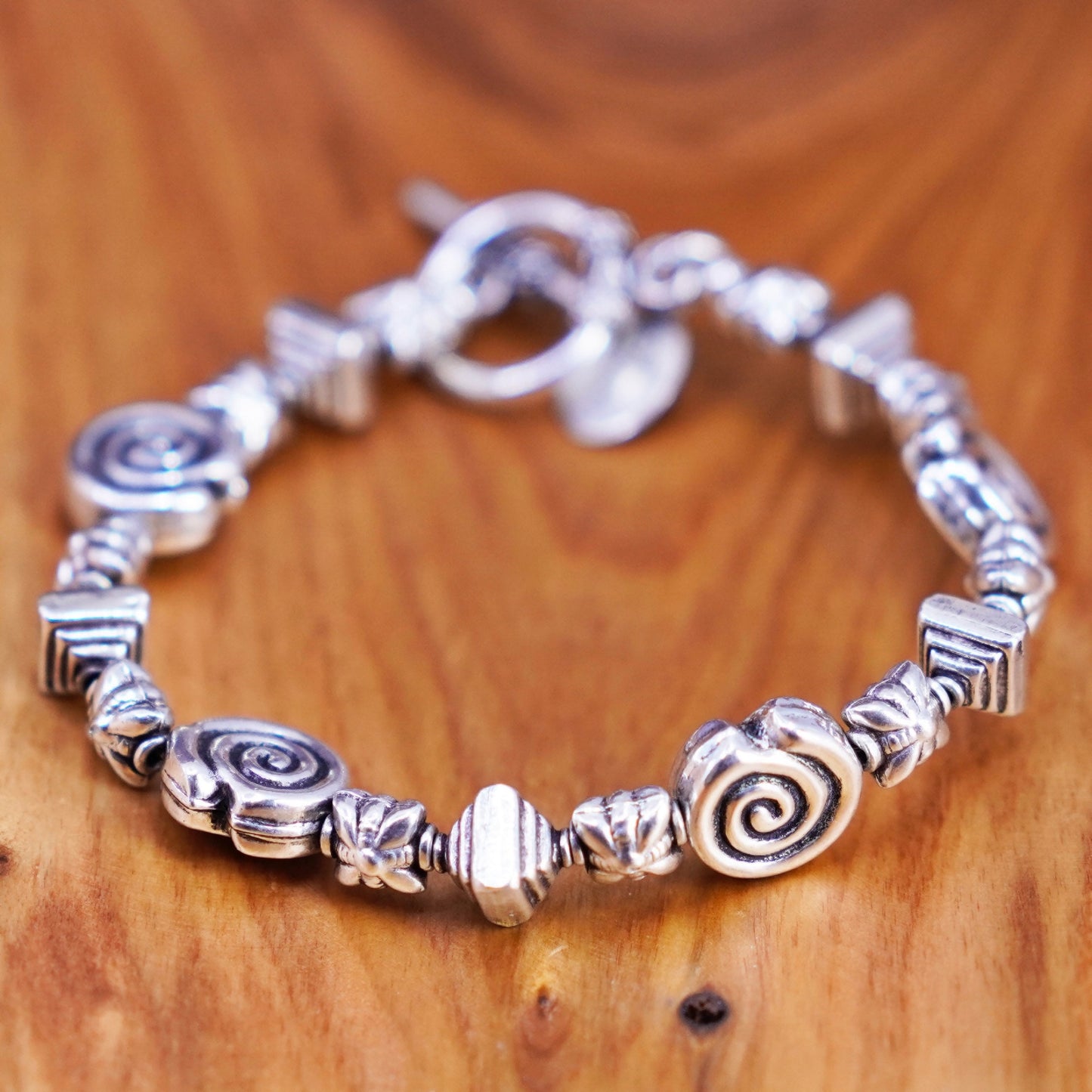 7”, vintage Sterling silver handmade bracelet, 925 swirly nugget chain