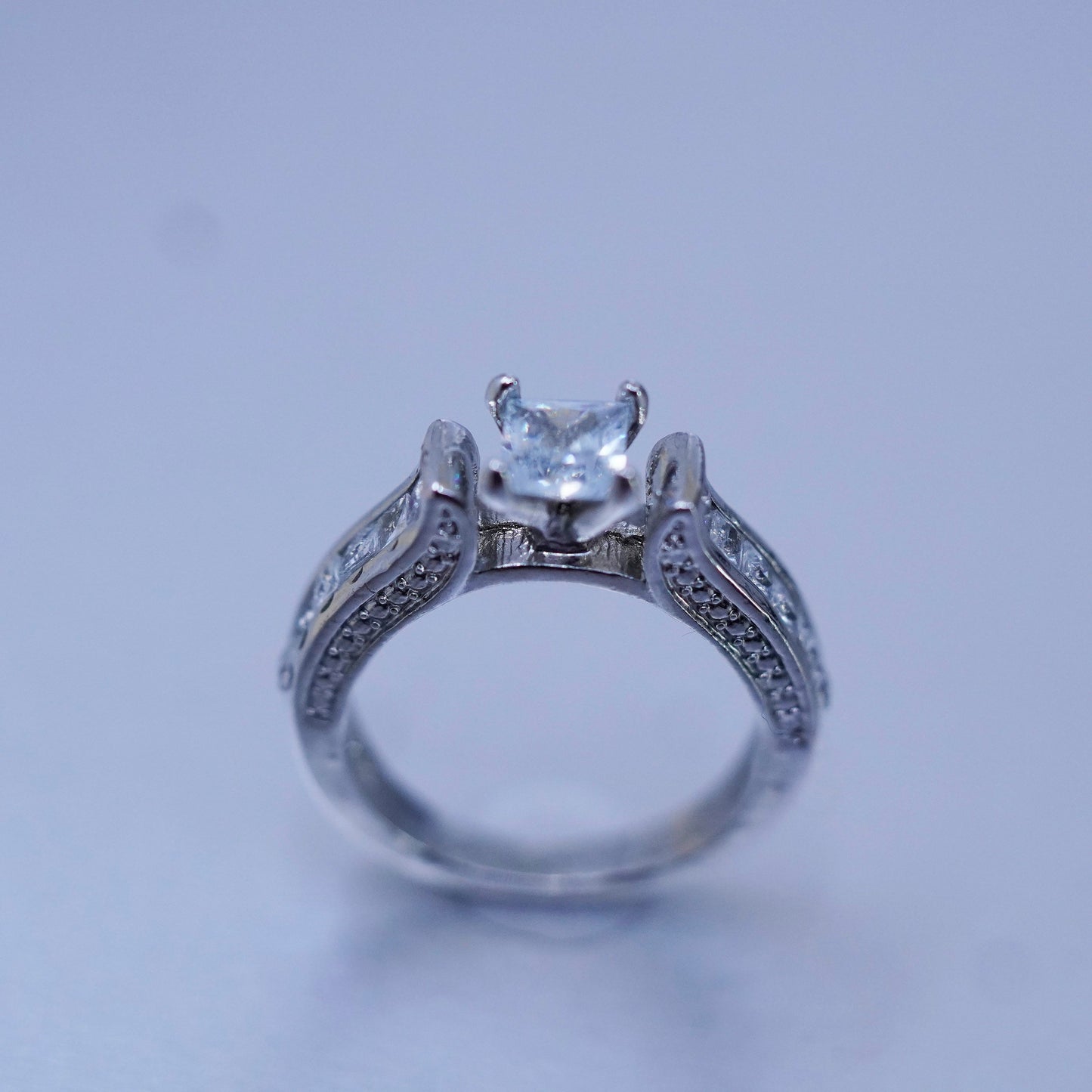 Size 7, vintage Sterling 925 silver handmade engagement ring with cluster Cz