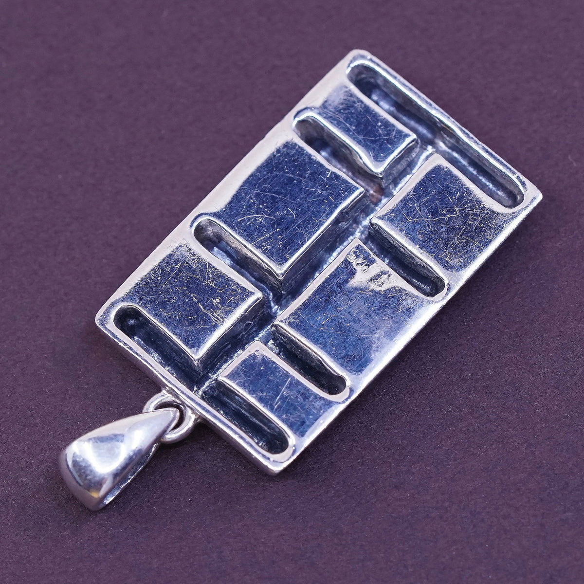 vtg Sterling 925 silver Jazz pendant w/ obsidian N mother of pearl