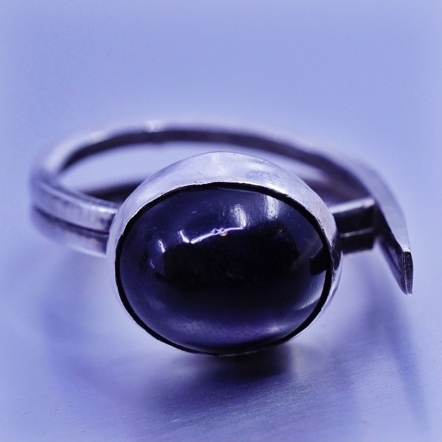 Size 5.25, vintage modern Sterling 925 silver handmade ring with obsidian