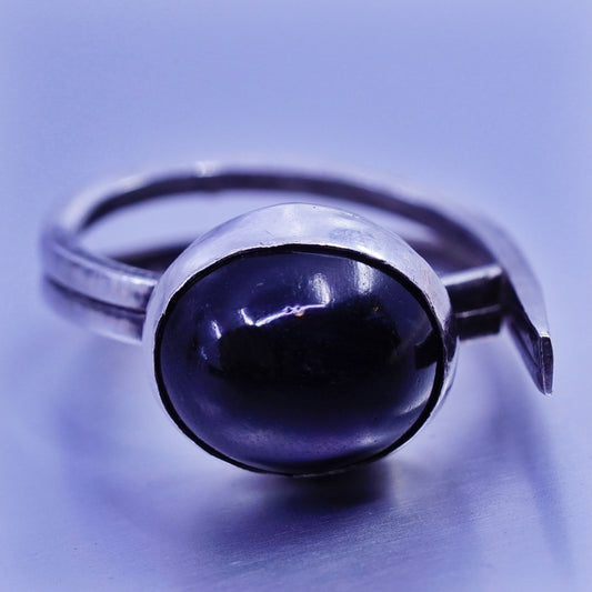 Size 5.25, vintage modern Sterling 925 silver handmade ring with obsidian