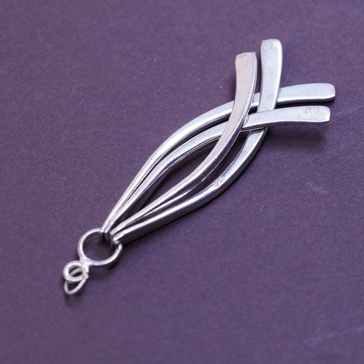 Vintage sterling silver handmade pendant, 925 hammered bar drop