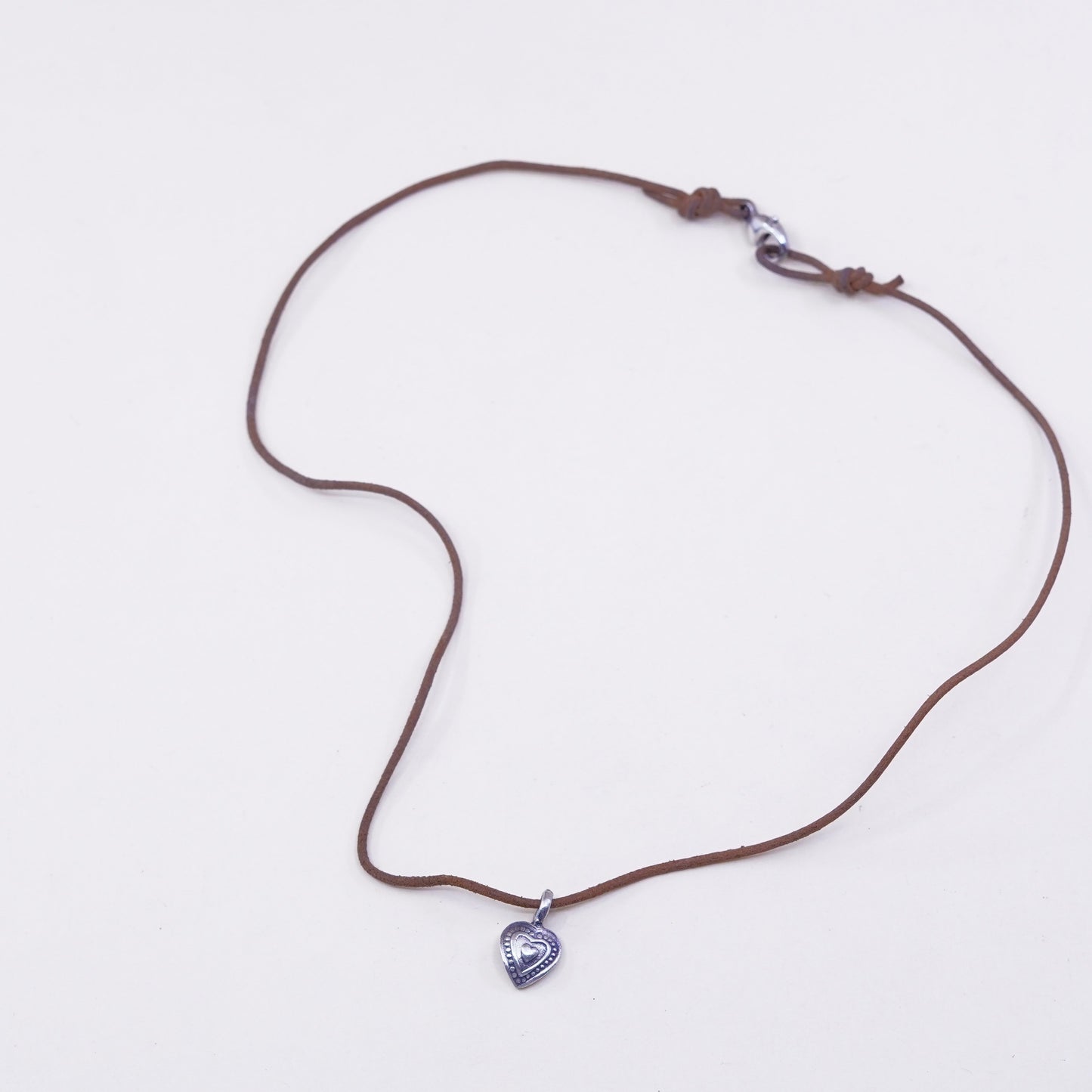 16”, Native American leather necklace and Sterling 925 silver heart pendant