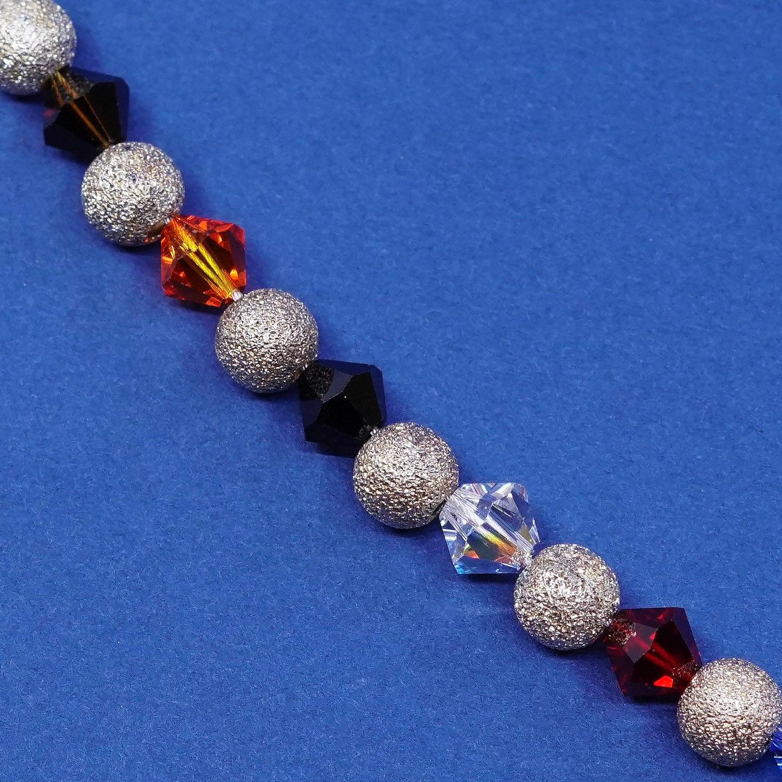 7.25”, sterling silver handmade bracelet, 925 beads w/ crystal beads N heart