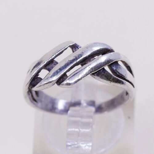 Sz 6.5, Vtg Sterling Silver Handmade Ring 925 Band Entwined Wavy, Stamped 925