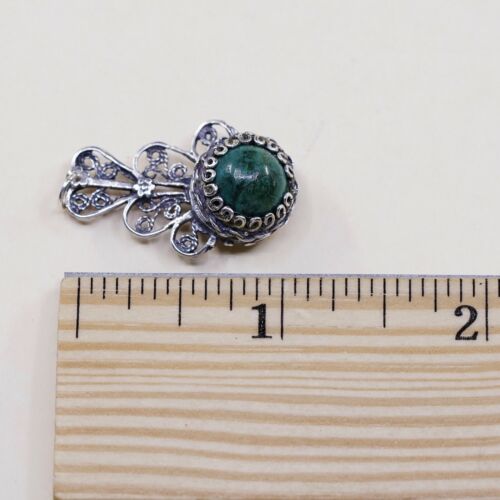Vtg Filigree Sterling Silver Handmade Pendant W/ Turquoise Bead