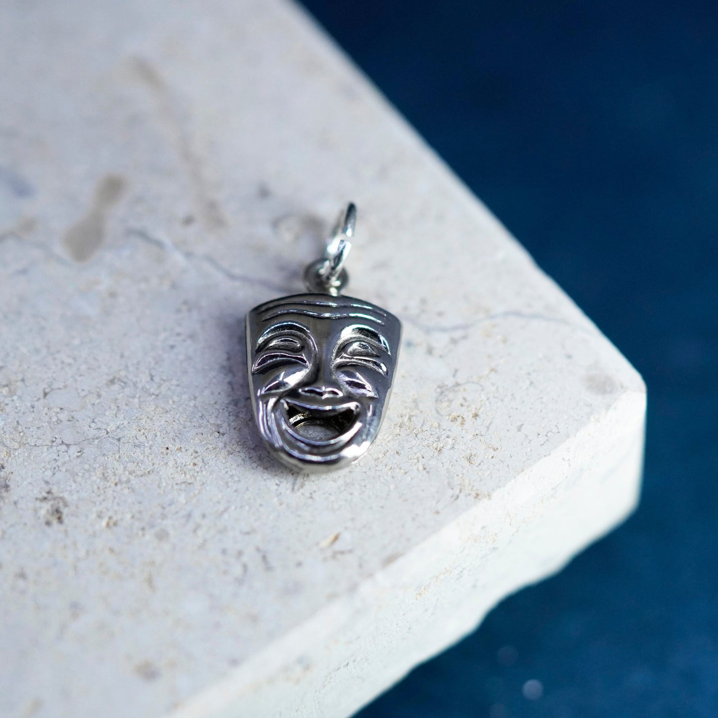 Vintage Sterling silver handmade pendant, 925 Comedy sad face charm
