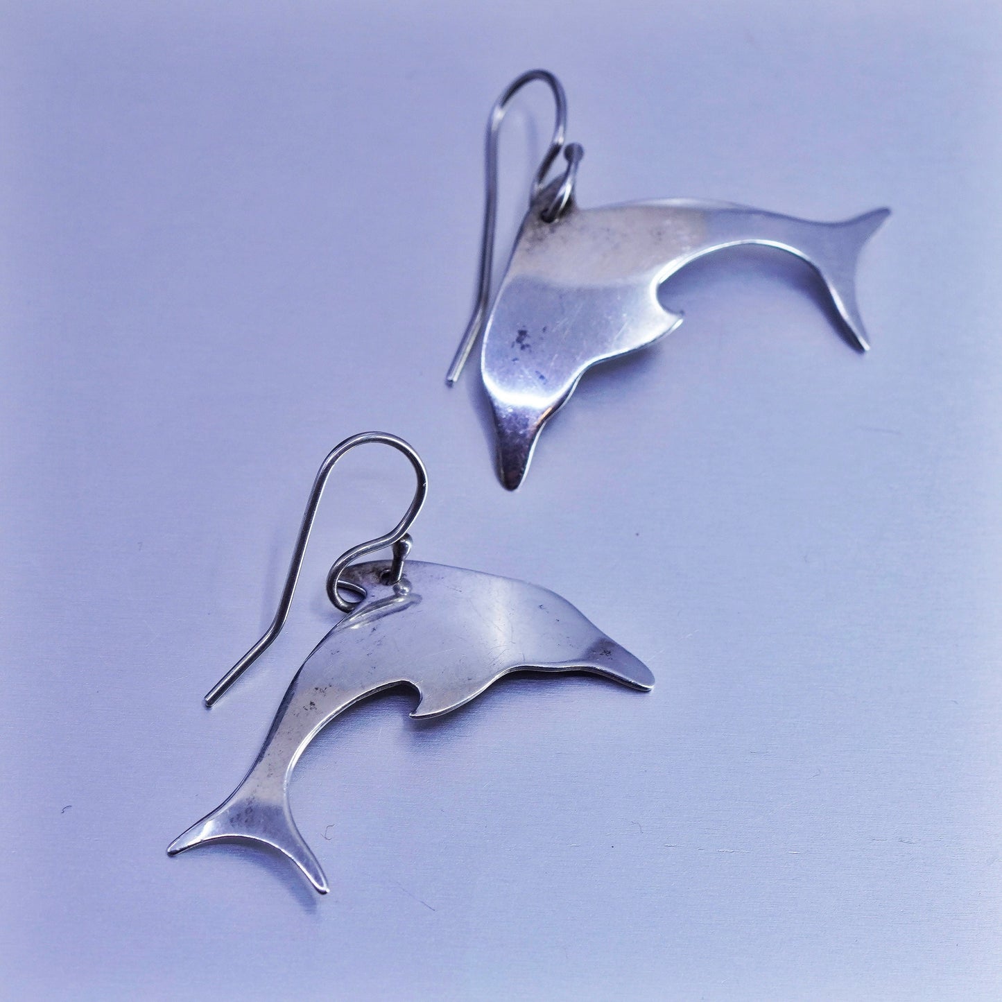 Vintage Sterling 925 silver handmade dolphin earrings