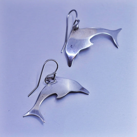 Vintage Sterling 925 silver handmade dolphin earrings