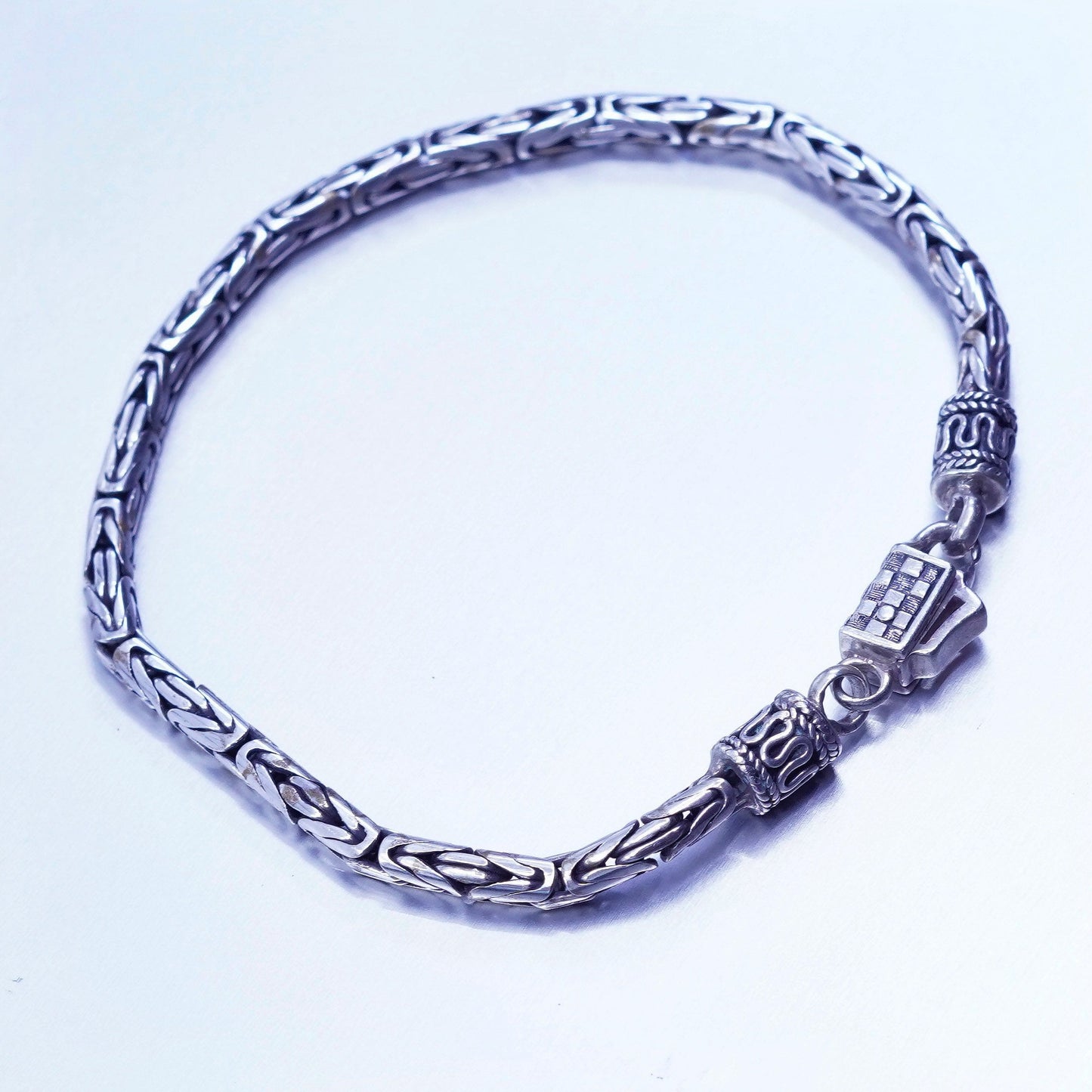 7.25”, vintage bold Sterling silver bracelet, 925 Byzantine, birdcage chain