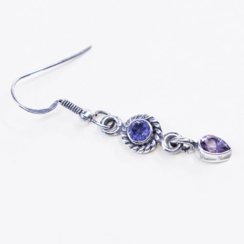 vtg sterling silver handmade earrings, 925 w/ teardrop amethyst drops