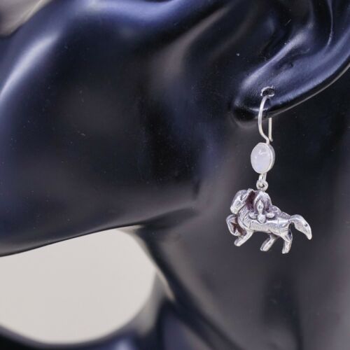 Vtg Handmade 925 Sterling Silver Earrings W/ Puffy Horse Dangles W/ Moonstone