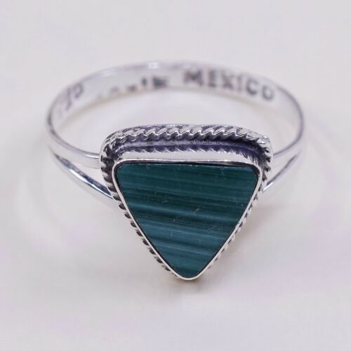 Sz 6, Vtg Sterling Silver Handmade Ring, 925 Silver Band W Malachite Inlay