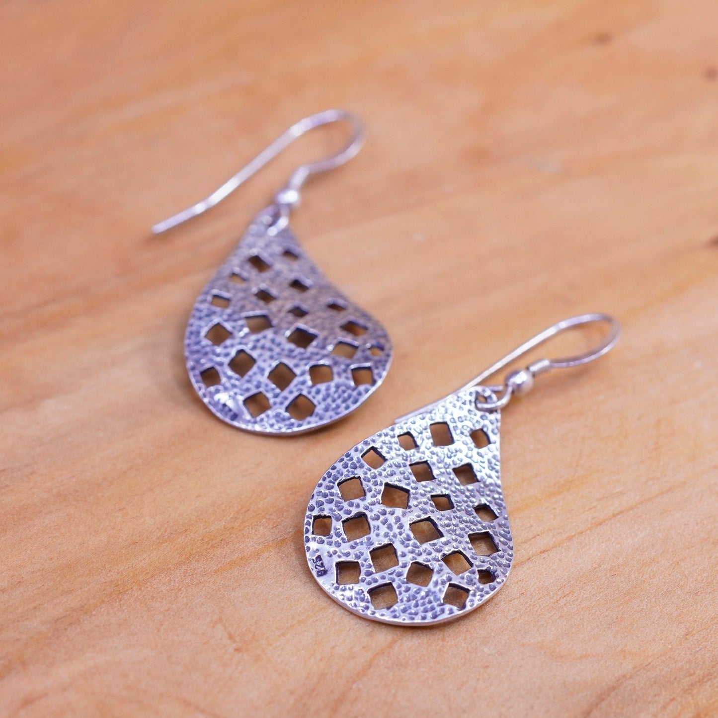 Vintage Sterling silver handmade earrings, filigree 925 teardrop drops