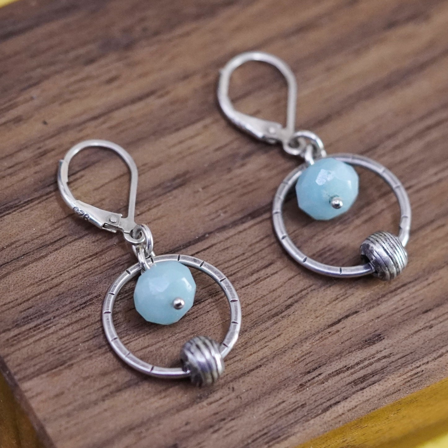 Vintage Sterling 925 silver handmade circle earrings with chalcedony beads