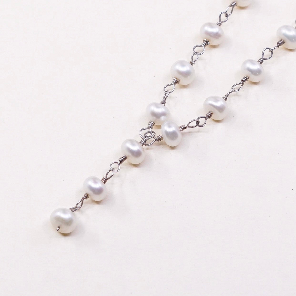 16", vtg italy handmade Sterling silver bead link chain with pearl beads