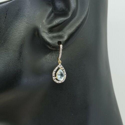 Two Tone sterling silver 925 earrings W/ Sapphire, Stamped RSE 925