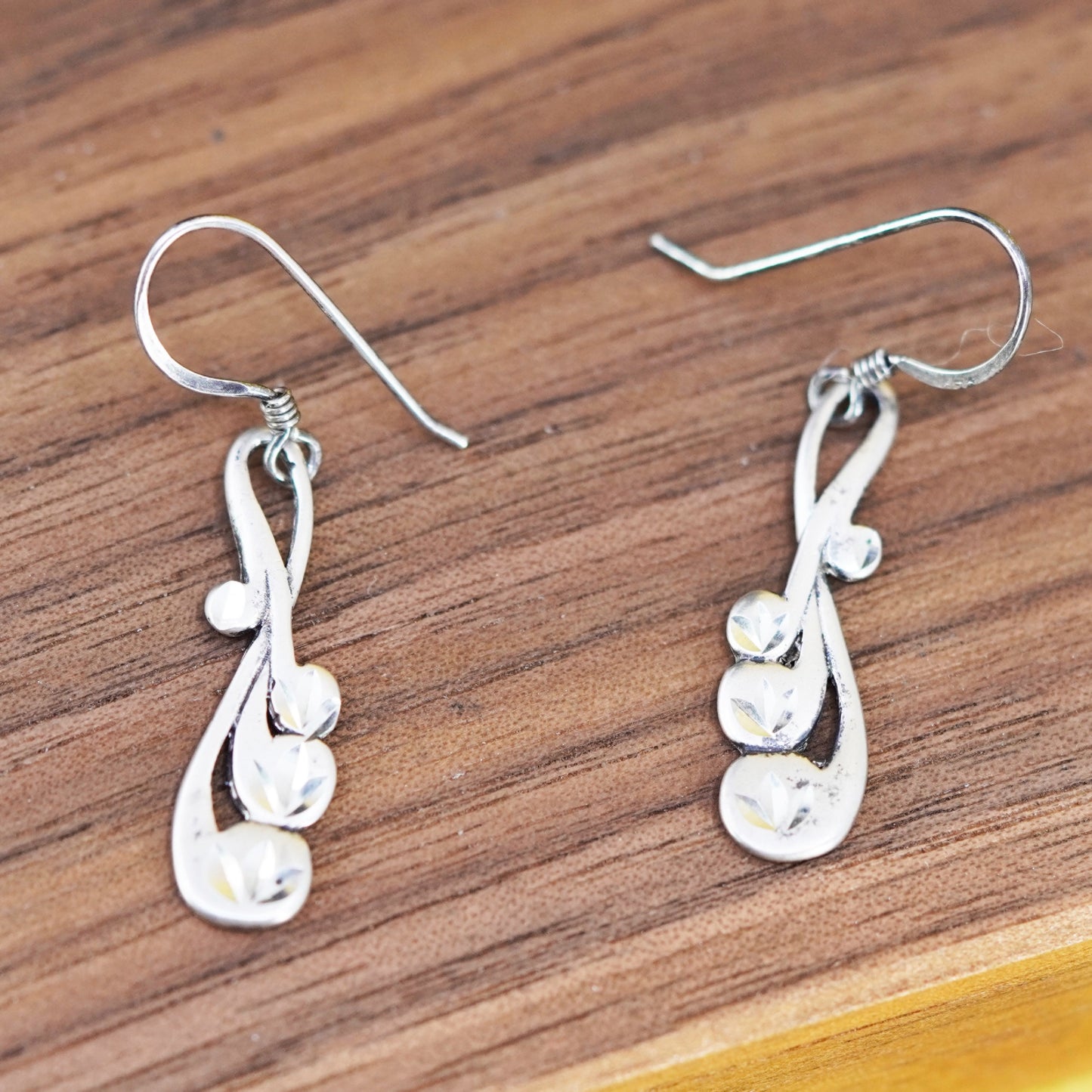 Vintage Sterling 925 silver handmade earrings with swirly dangle