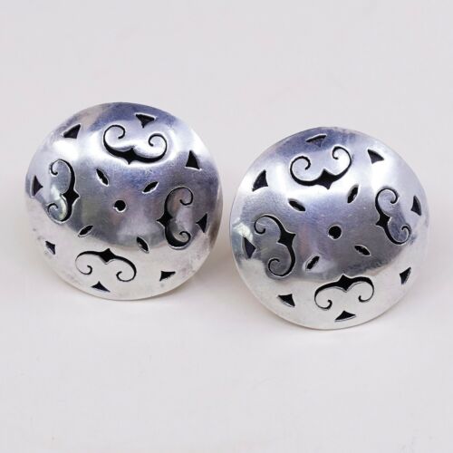 Vtg Sterling 925 Silver Handmade Screw Back Earrings Embossed Swirl Cut Out