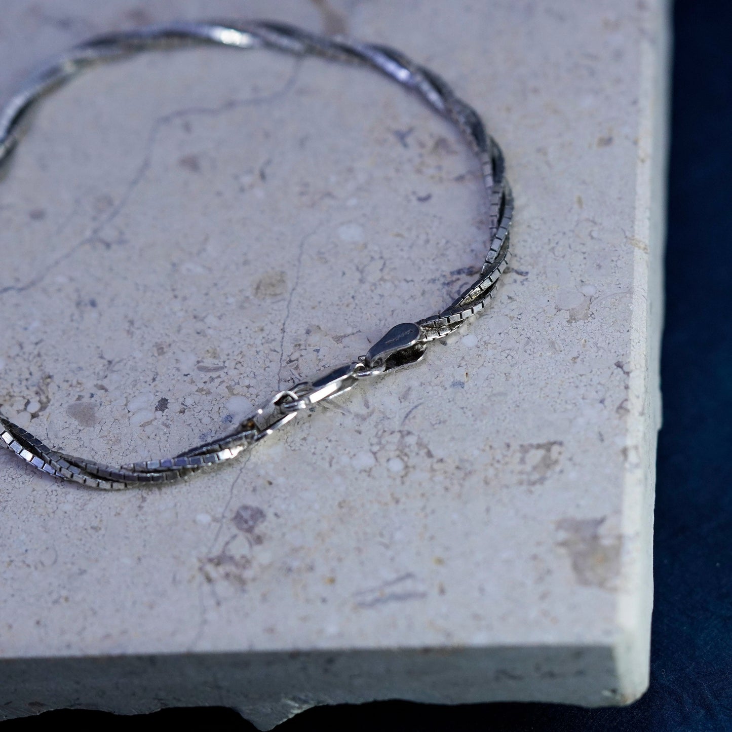 7”, 3mm, vintage Sterling silver handmade bracelet, twisted 925 box chain