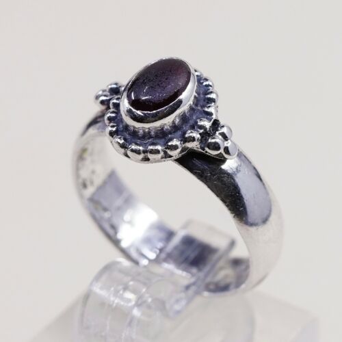 Sz 6.5, Vtg Sterling Silver Handmade Ring, 925 Band W Garnet N Bali Beads