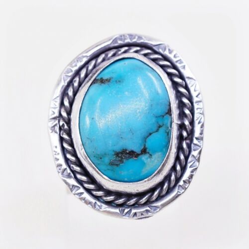 Sz 6 Vtg ELL Navajo Native American Sterling 925 Silver Morenci Turquoise Ring