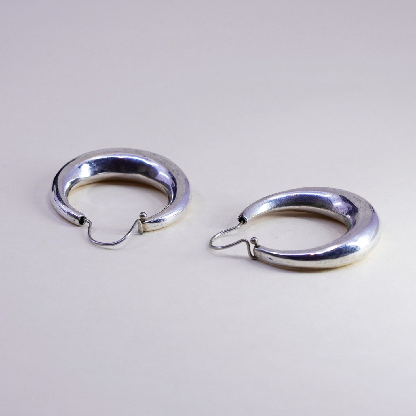 1.75” sterling silver handmade earrings, fashion minimalist primitive hoops
