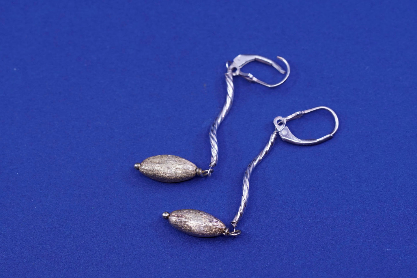 Two Tone Sterling silver handmade earrings, 925 twisted bar with gold tone