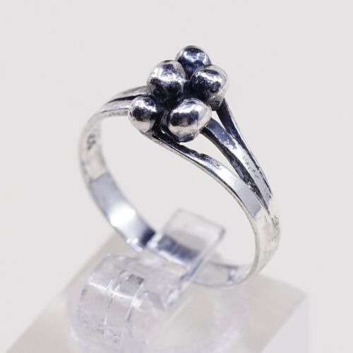 Size 7.5, Vtg Sterling Silver Handmade Ring 925 Silver Band w/ bead