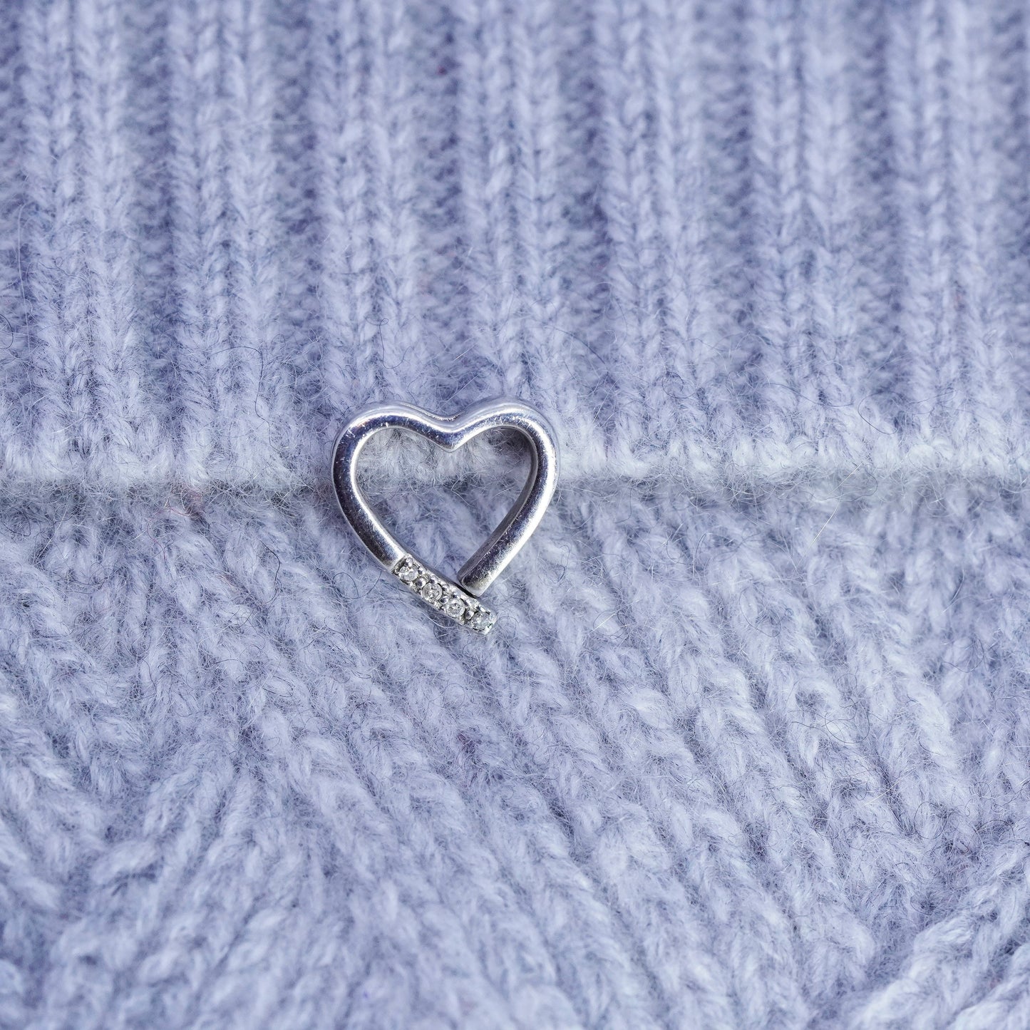 Vintage sterling 925 silver heart pendant with diamond
