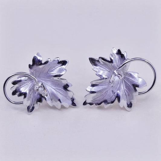 vtg CA Sterling silver handmade earrings, 925 screw back earrings grape leaf