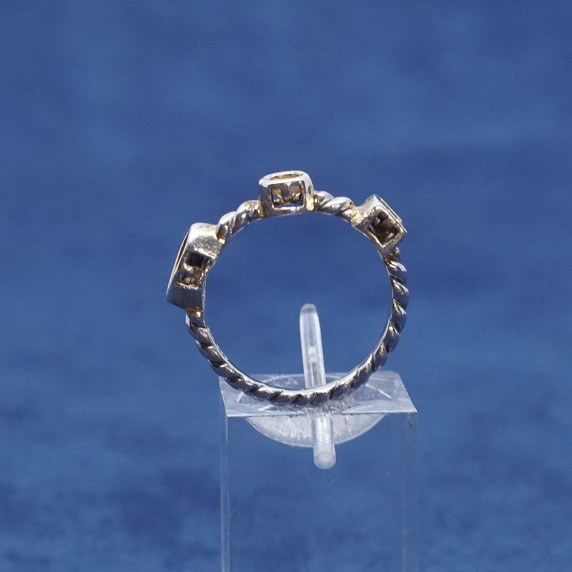 Size 7, vtg two tone Sterling silver handmade ring, 925 w/ sapphire N citrine
