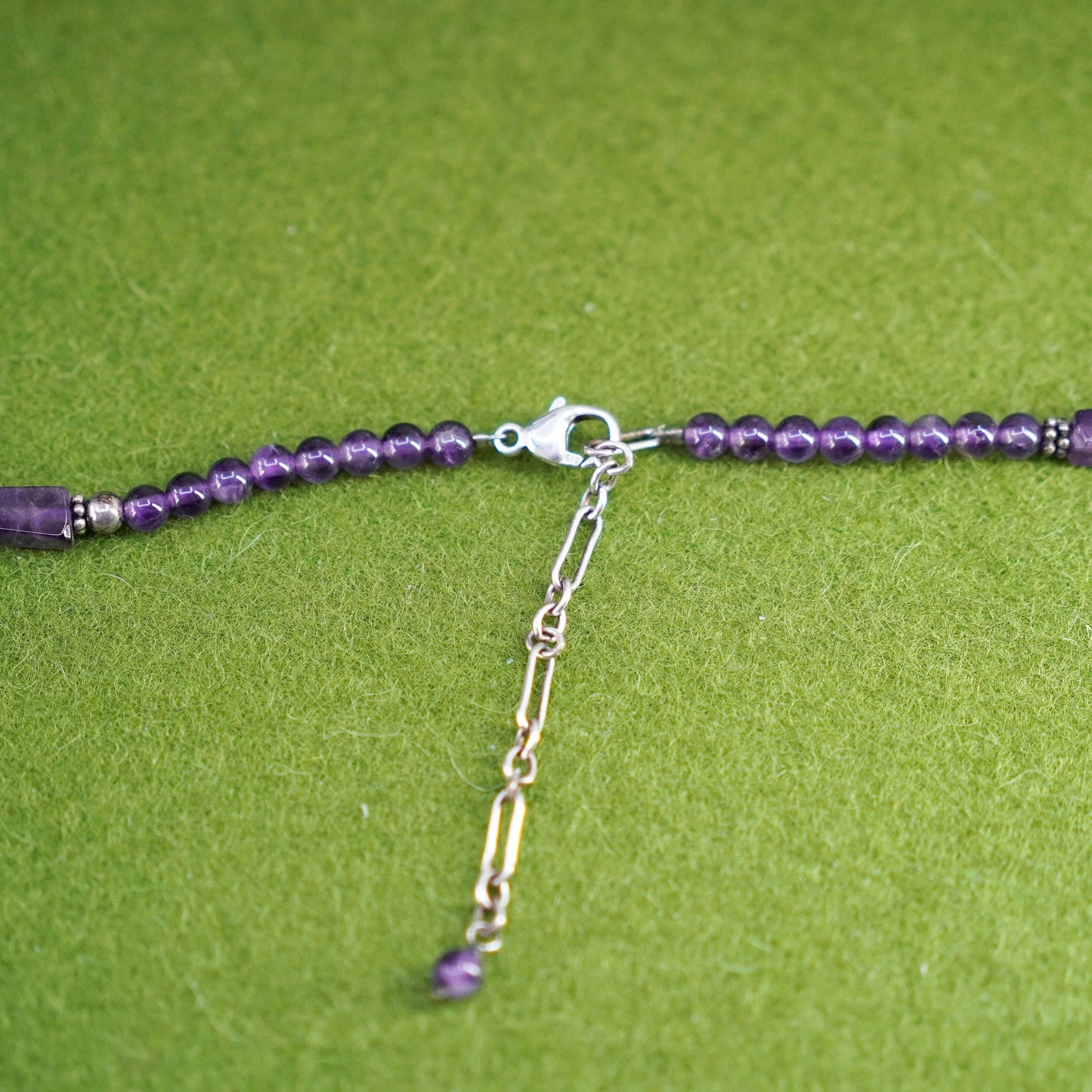 16”+2”, Vintage sterling silver handmade necklace, amethyst beads