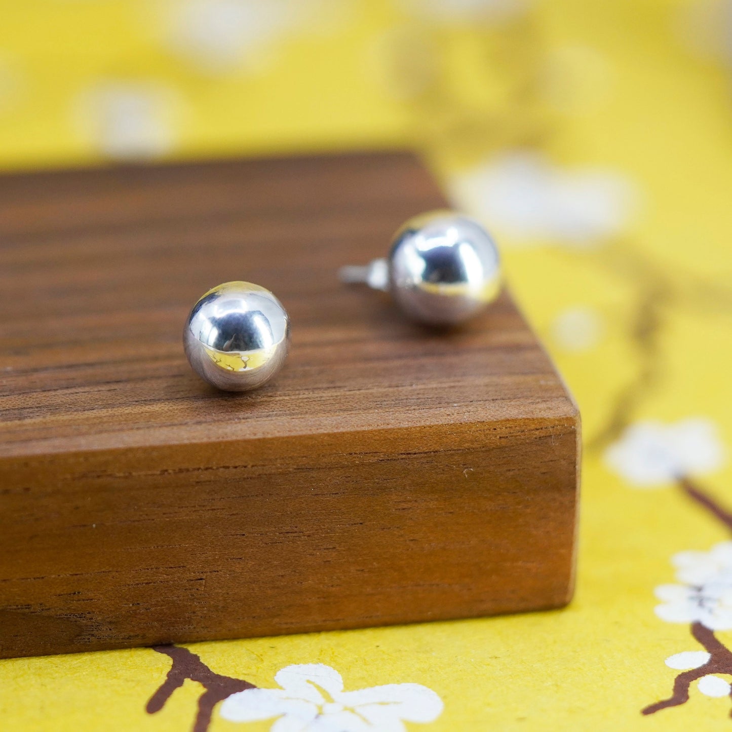 10mm, Vintage Sterling silver beads studs, 925 earrings