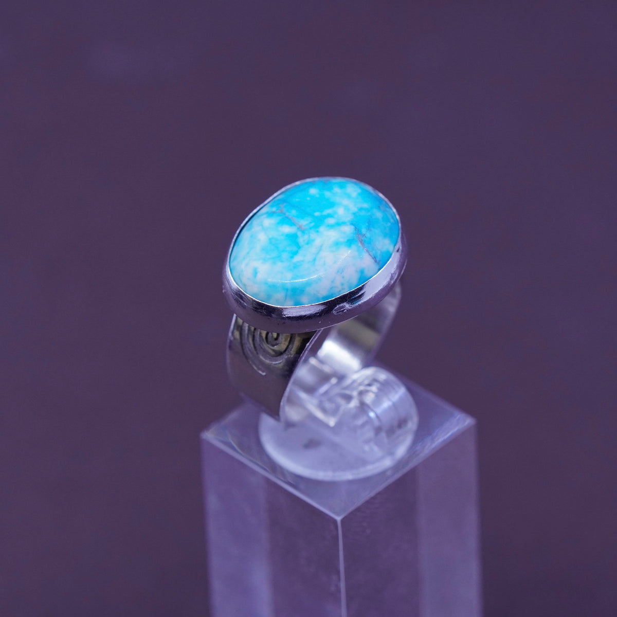 Size 7, vintage ARMAO Sterling 925 silver handmade ring with turquoise
