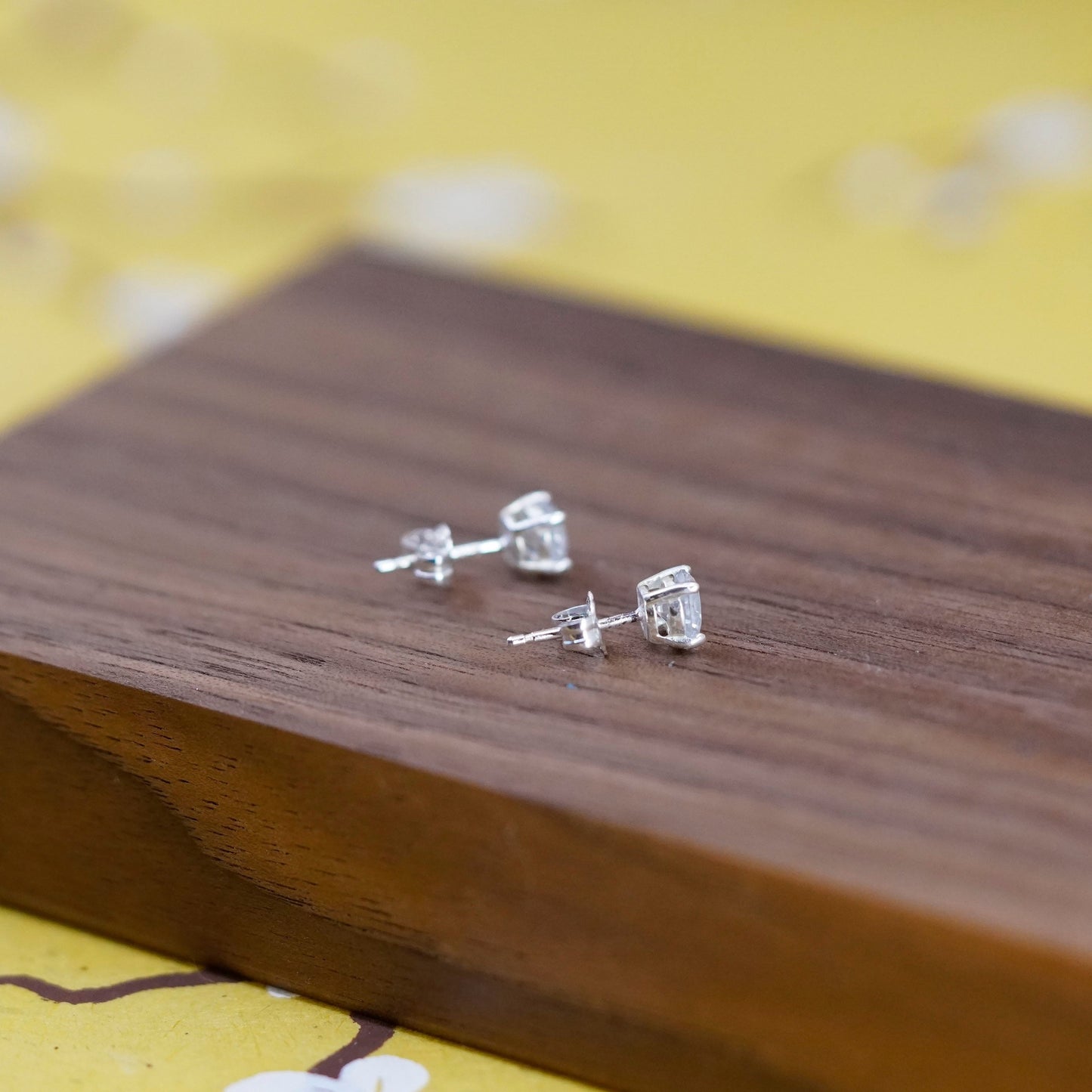 4mm, vintage Sterling silver clear round crystal studs, cz earrings