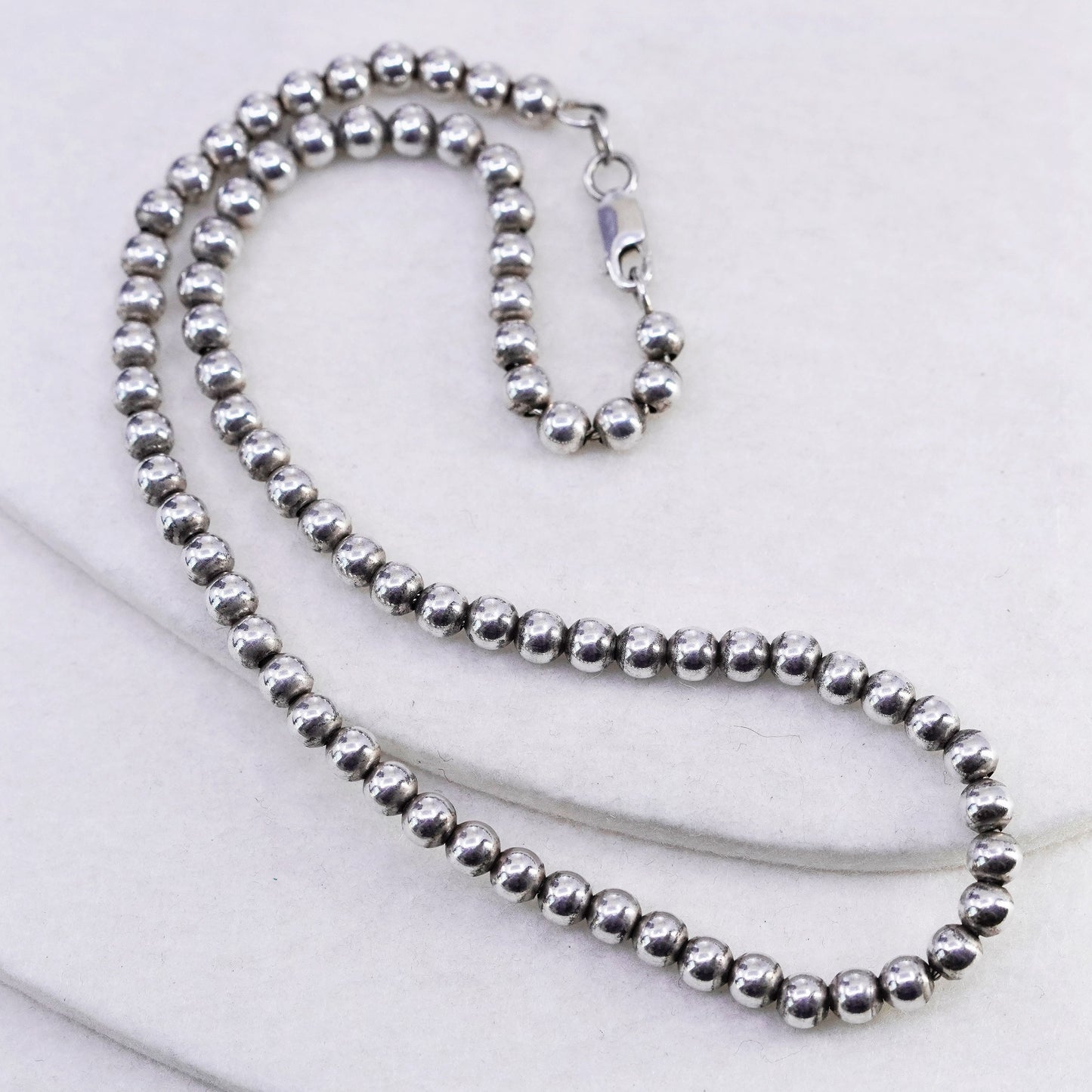 16” 5mm, vintage Sterling 925 silver handmade bead chain necklace