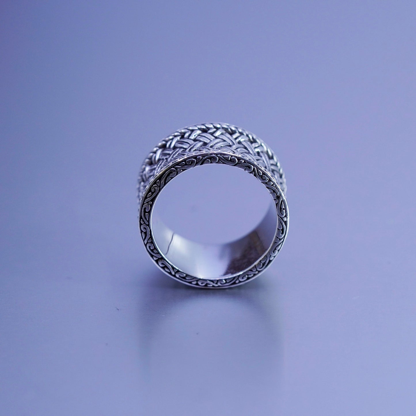 Size 8, vintage Sterling 925 silver handmade ring, woven braided cable band