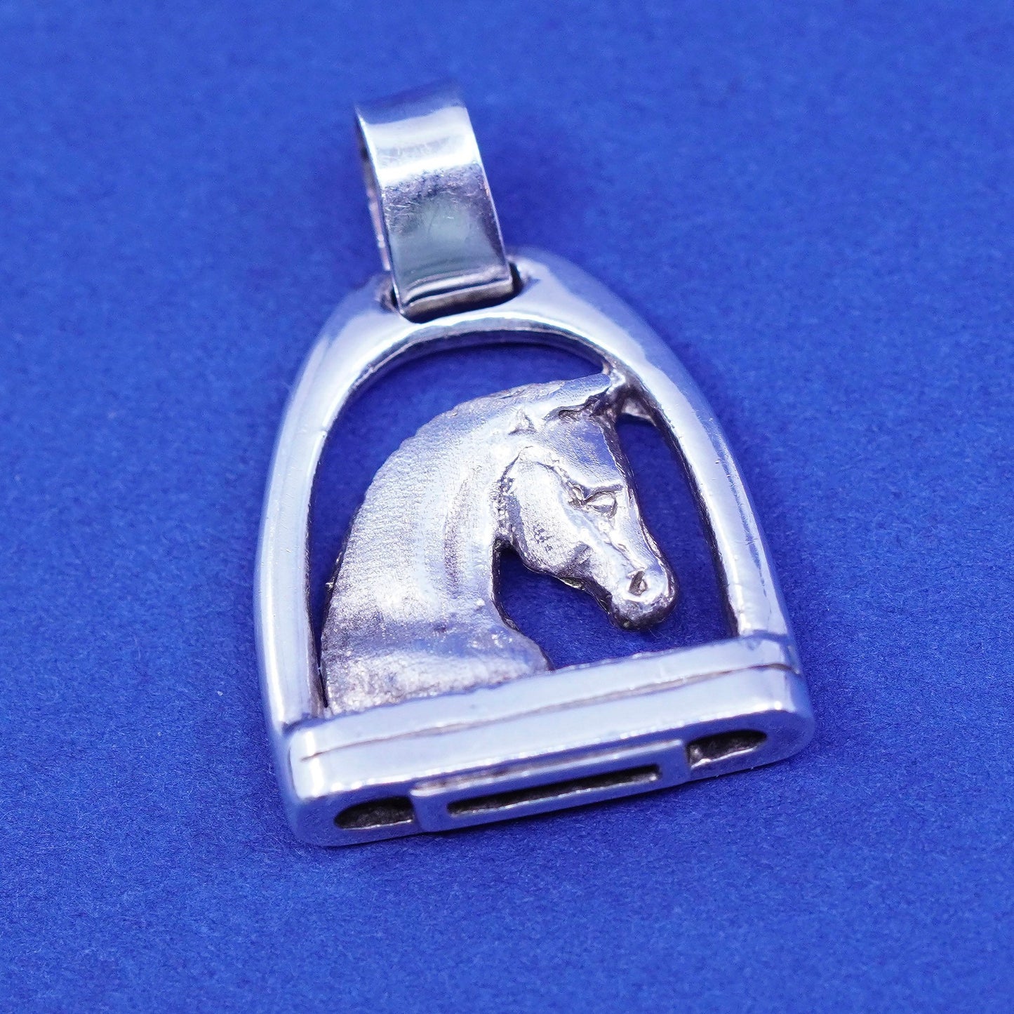 Vintage sterling silver handmade pendant, 925 horse portrait