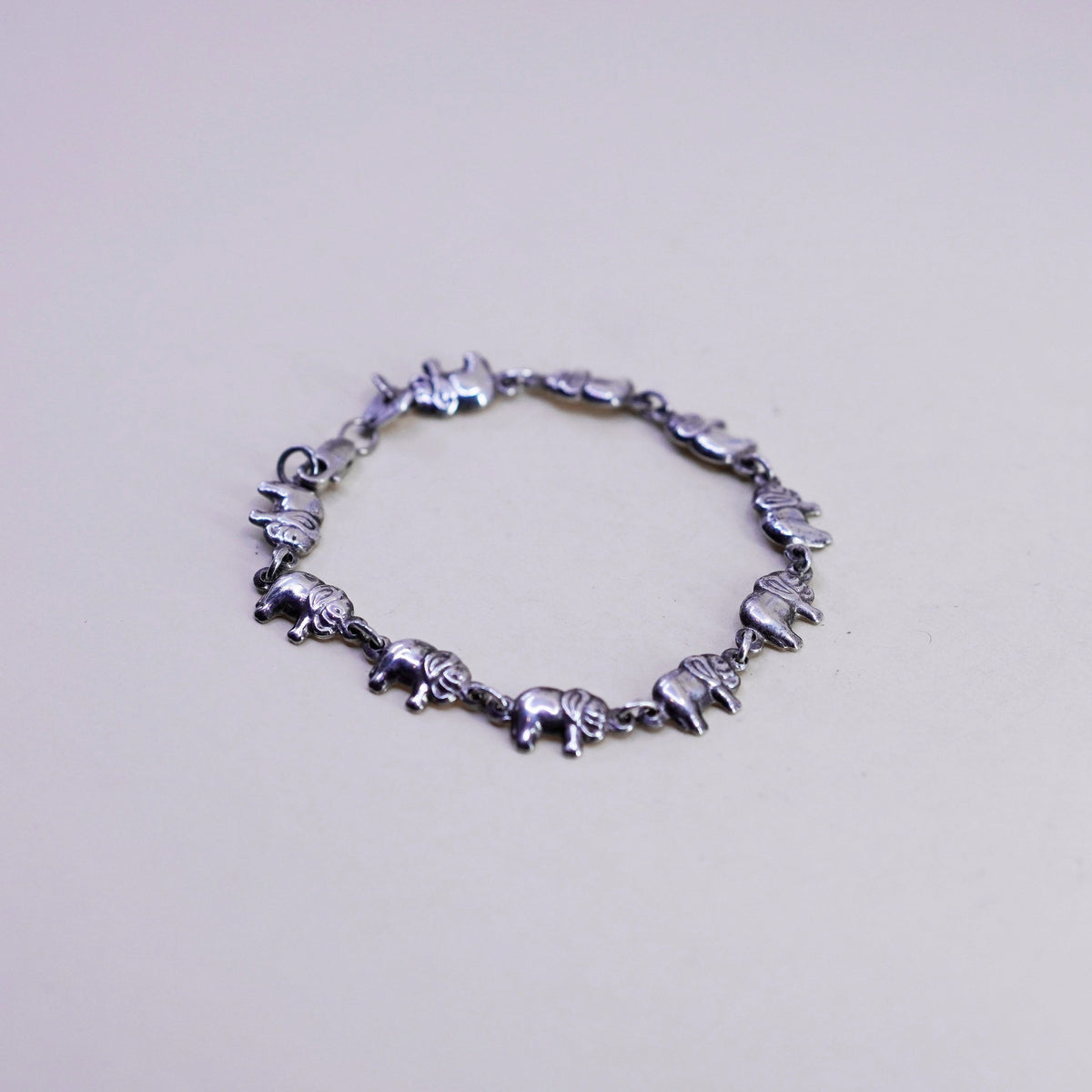 7.5”, vintage Sterling Silver Handmade Bracelet, 925 Elephant link chain