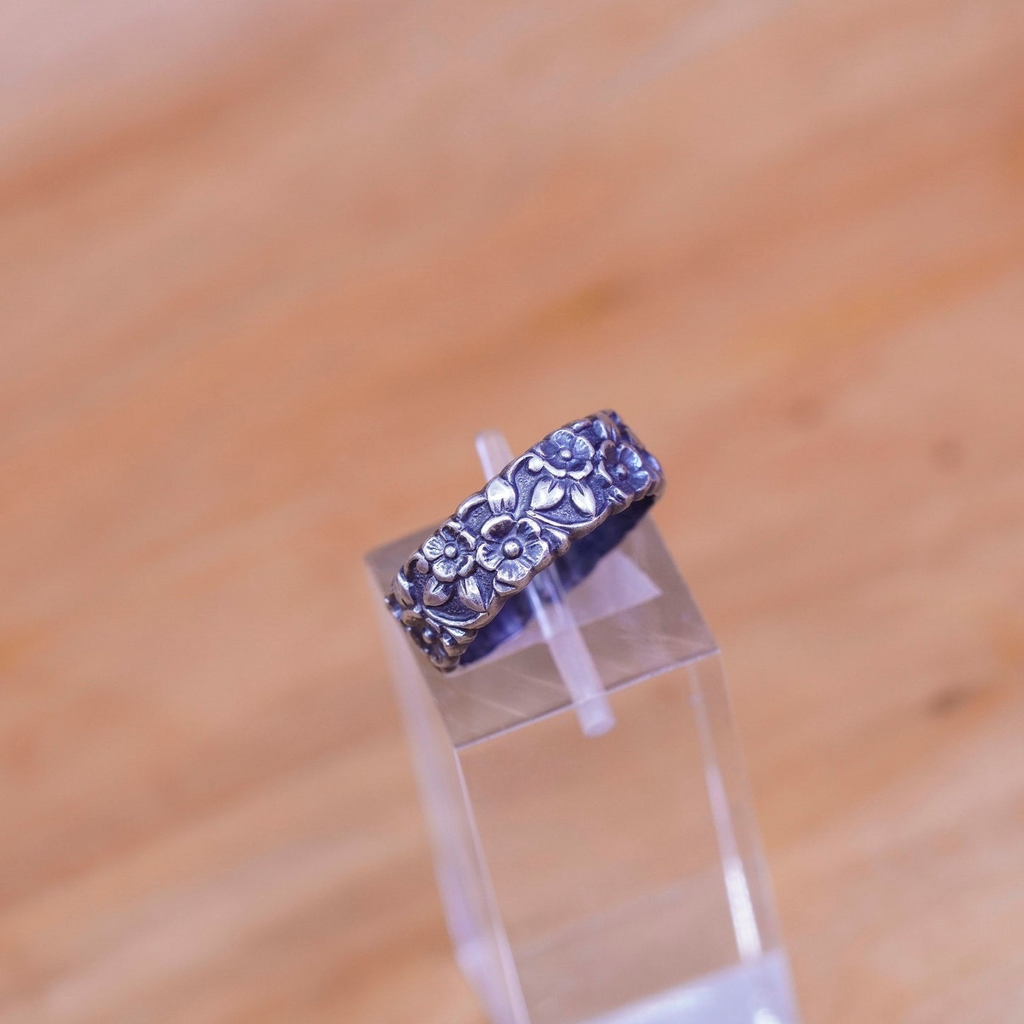 Size 5.25, Native American navajo Sterling silver ring, USA U 925 flower band