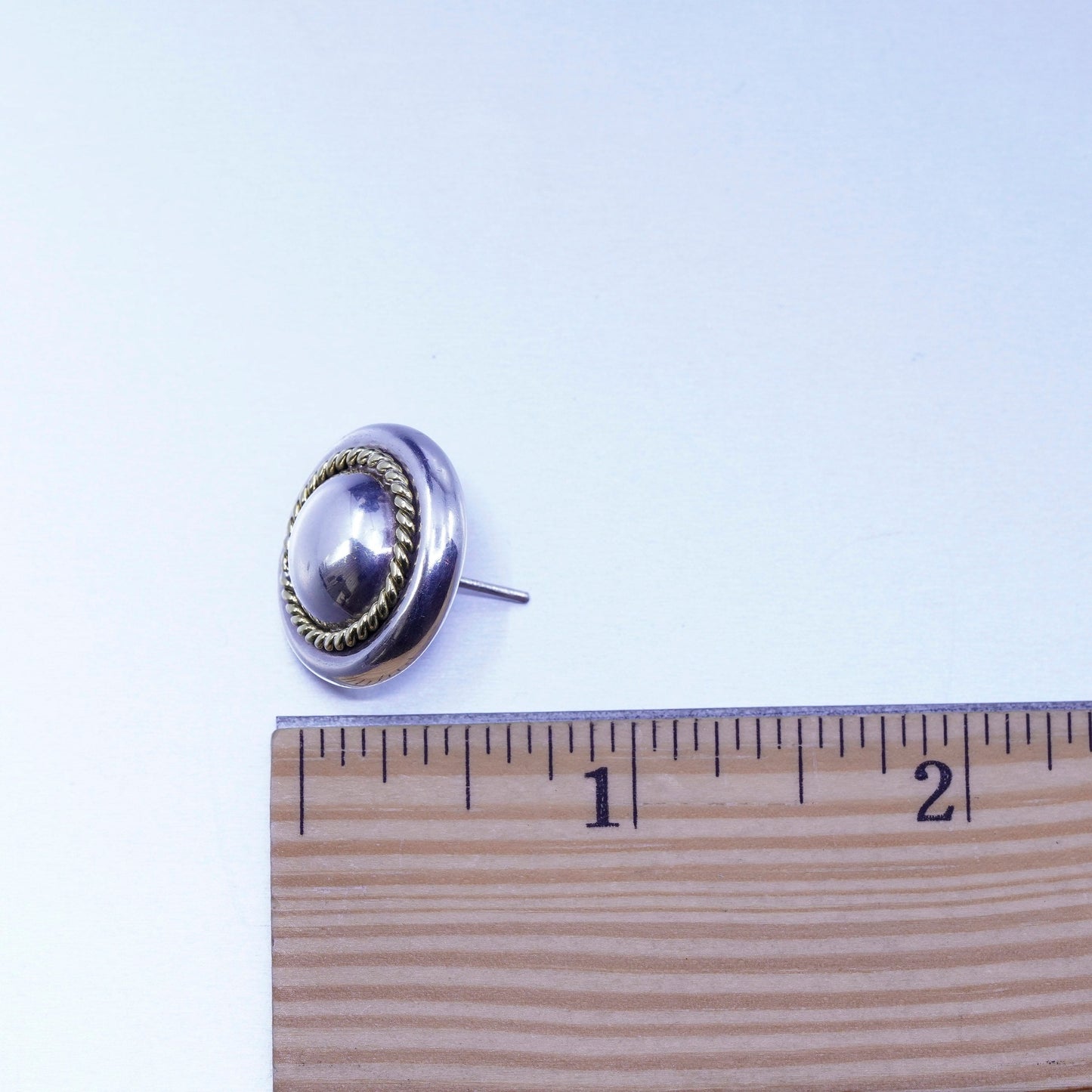 Vintage Mexico Sterling 925 silver handmade studs earrings brass cable around