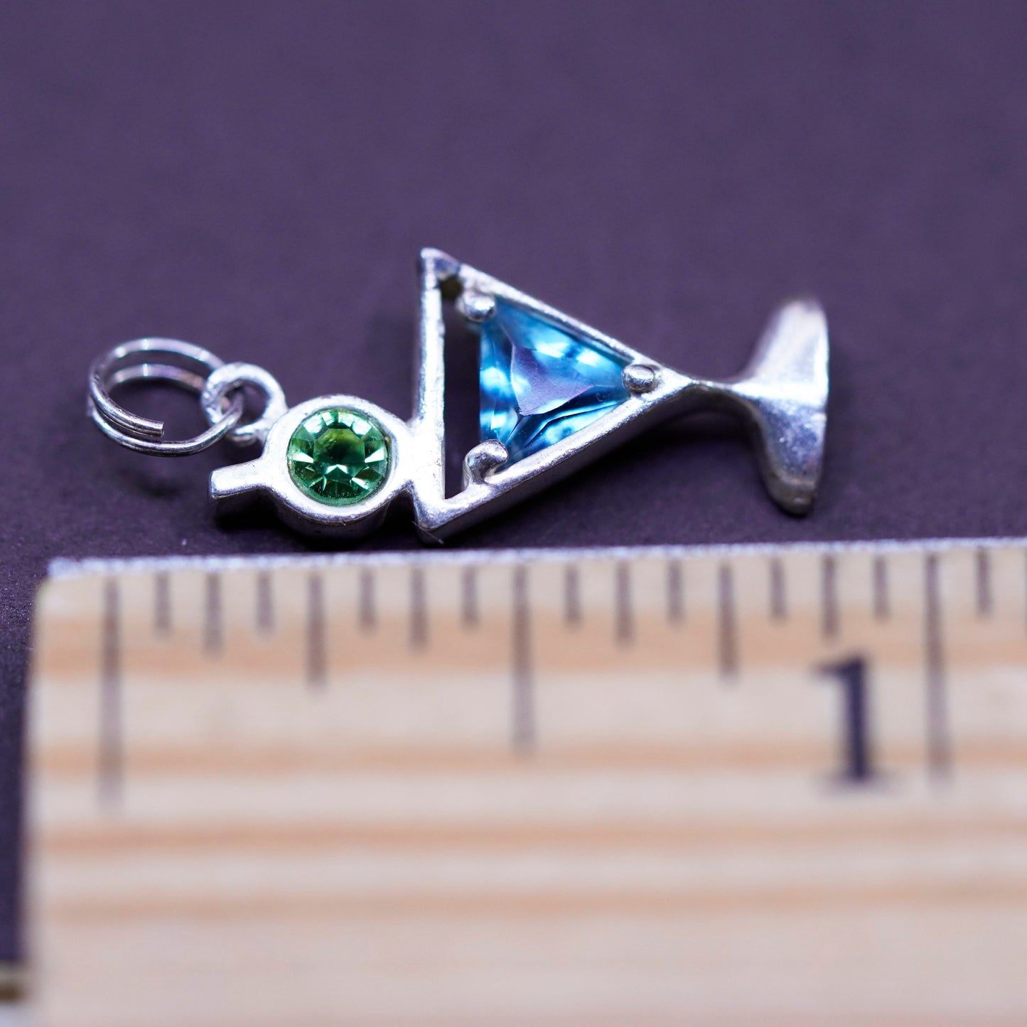 Vintage Sterling silver handmade pendant, 925 cocktail glass charm with olive