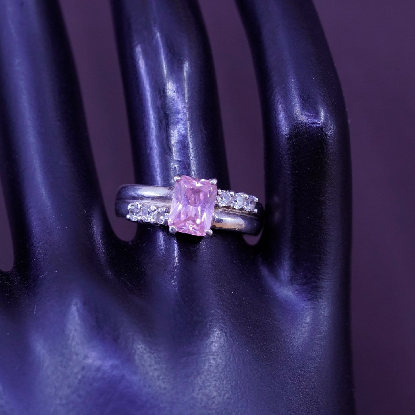 Size 8, Sterling silver handmade ring, 925 band with oval pink Cz stone