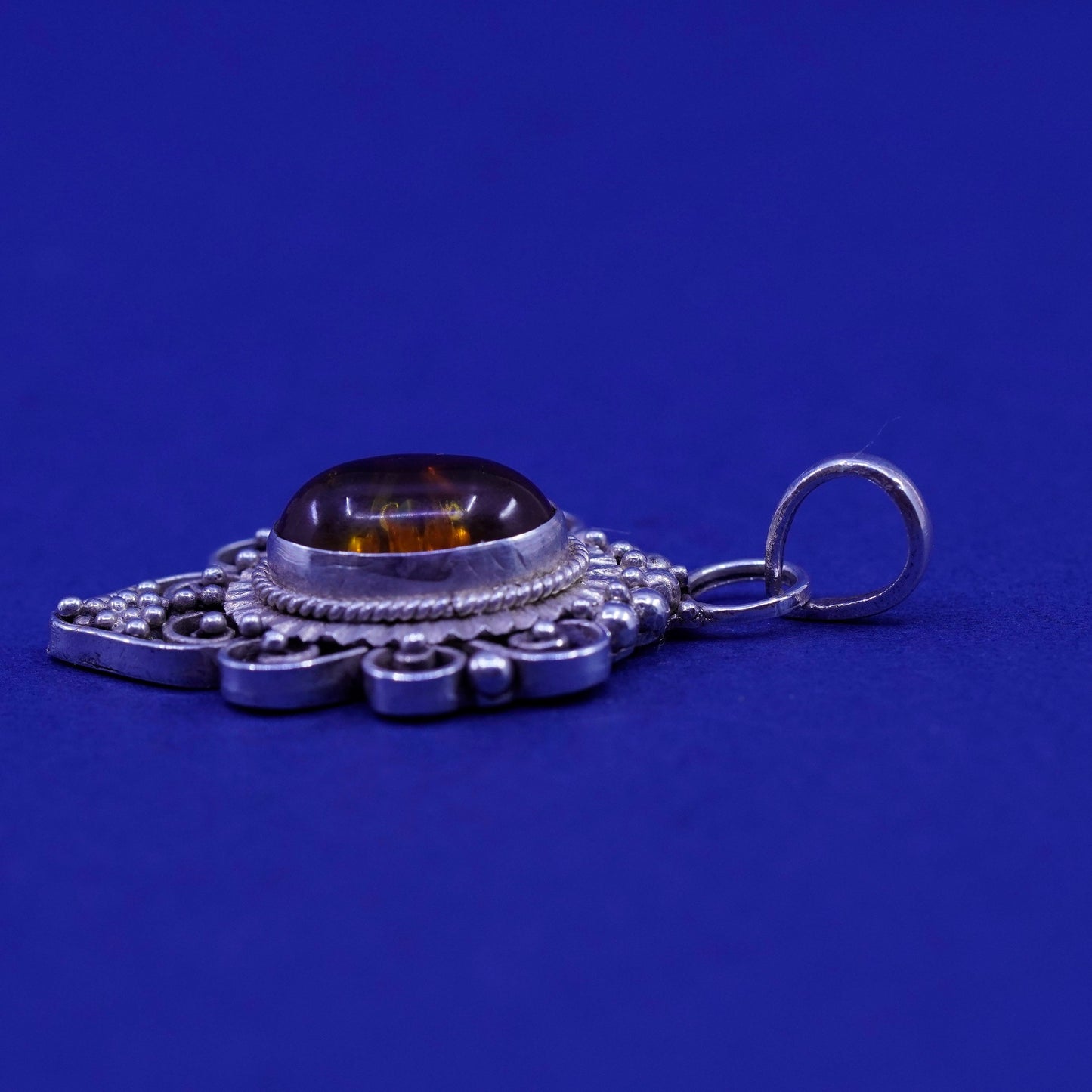 Vintage Sterling 925 silver handmade pendant with amber and beads