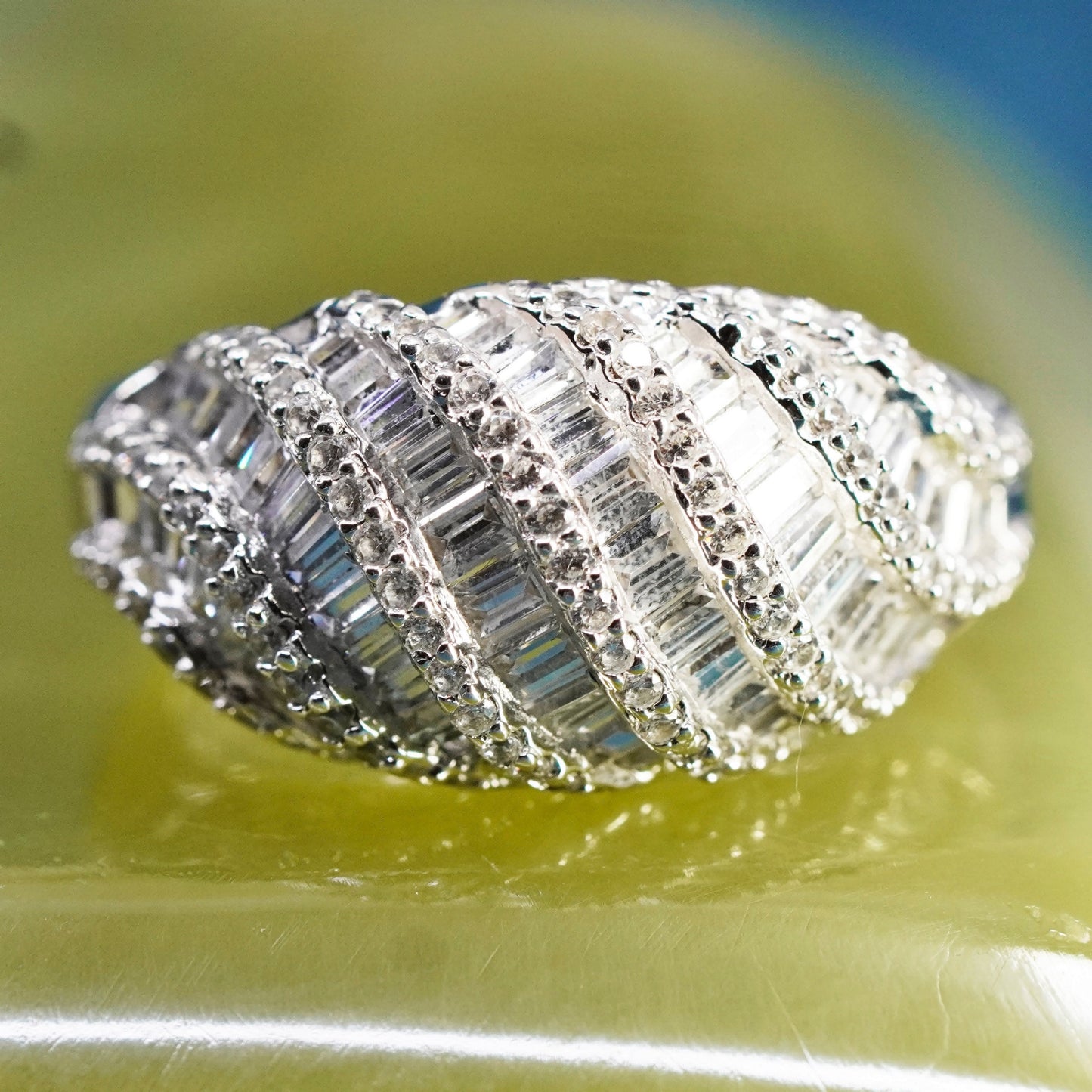 Size 9.25, Sterling 925 silver ring with cluster crystal, anniversary ring