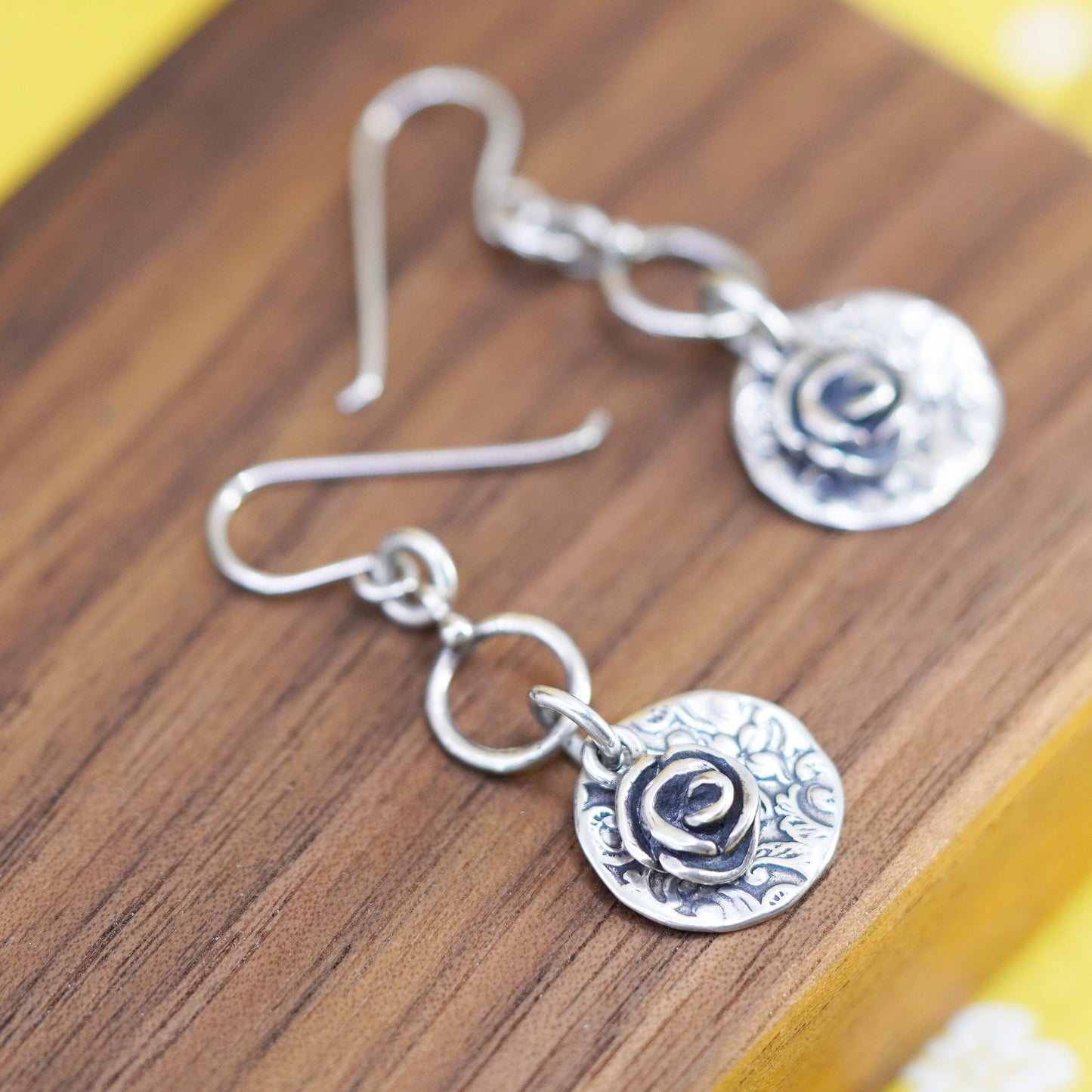 vtg Israel didae shablool Sterling 925 silver handmade earrings w/ rose flower