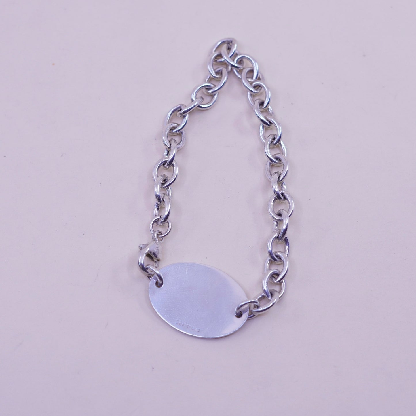 7”, Vintage sterling silver circle chain, 925 bracelet monogram initial “ADJ”