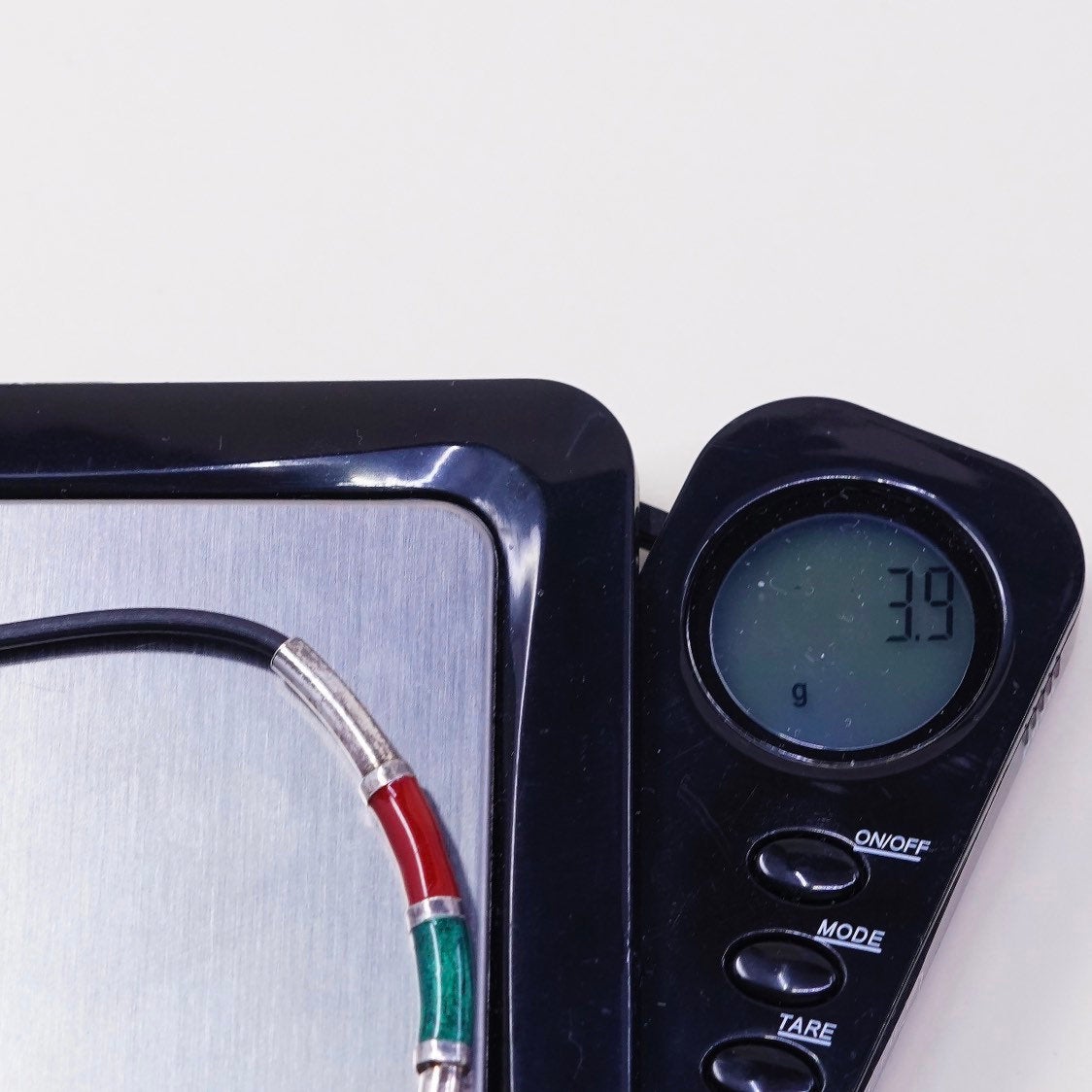 6.5”, VTG Sterling silver handmade bracelet, 925 enamel bar w/ rubber