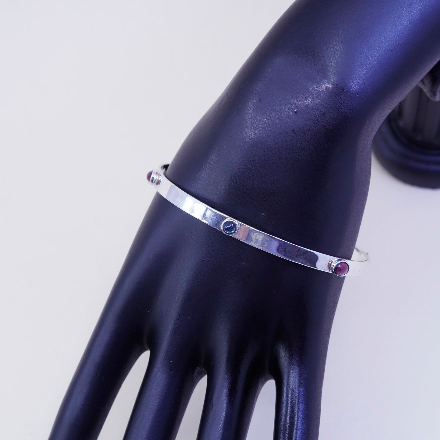 8.5”, vintage modern sterling 925 silver handmade bracelet, bangle with Crystal